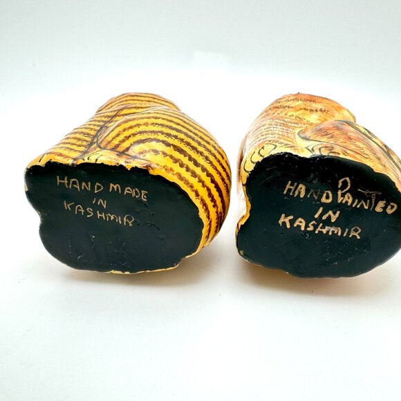 Hand-Painted Ceramic Striped Cat Figurines Set Of 2 Handmade In Kashmir Gift - Picture 3 of 14